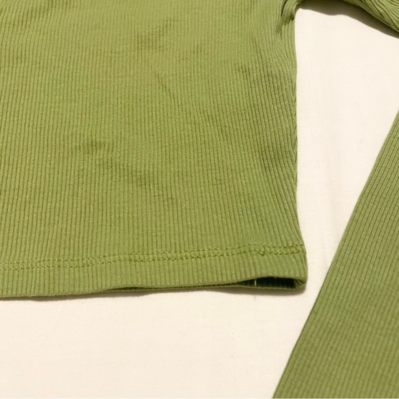 Zara Green Long Sleeve Crop Top Collard Shirt Size Medium - Picture 7 of 15
